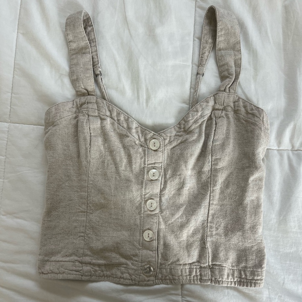 Abercrombie & Fitch Beige Cropped Button-Up Tank Top